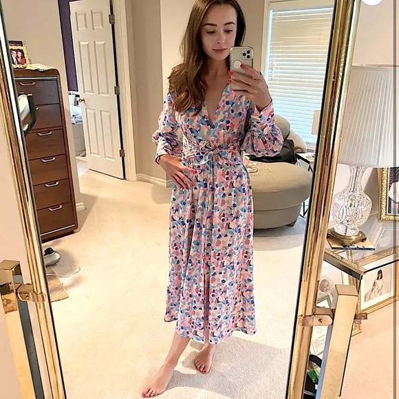 PALOMA BLUE Bronte Easter Colorful Midi Dress Boho front tie luxury women’s M - Picture 3 of 15